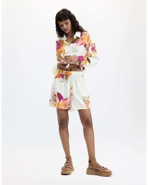Desigual Shorts Con Stampa Floreale Bianchi - Bianco