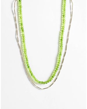 ASOS Mehrreihige halskette mit grünen perlen und farbener kette - Blau