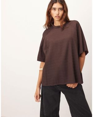 ARRANGE T-shirt hybride texturé à manches raglan - chocolat - Marron