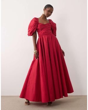 LACE & BEADS Vestido De Tafetán Con Mangas Abullonadas Y Escote Corazón - Rojo
