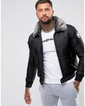 Good For Nothing Bomber Jacket In Black With Faux Fur Collar