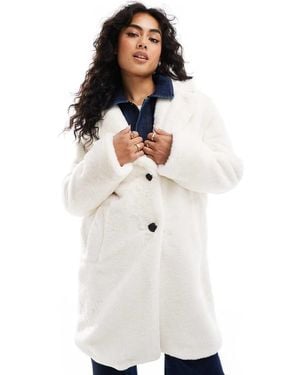 Bershka Soft Faux Fur Longline Coat - White