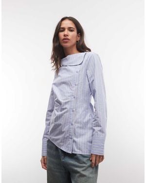Collusion Camicia A Maniche Lunghe Con Fondo Asimmetrico A Righe Blu