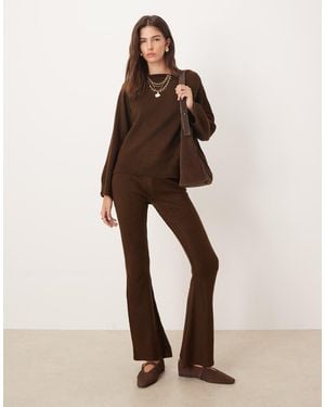 ASOS Fluffy Knitted Flared Trousers Co-ord - Natural