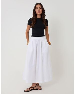 Threadbare Linen Blend Gathered Midaxi Skirt - White