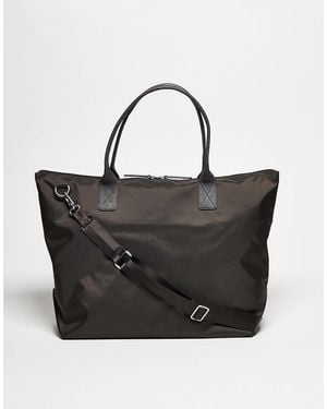 ARKET Unisex Nylon 36-hr Overnight Tote Bag With Leather Strap - Black