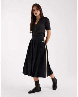 Fred Perry Falda Midi Negra Plisada De Estilo Tenista Con Detalle De Cinta Y Logo De (Parte De Un Conjunto) - Negro