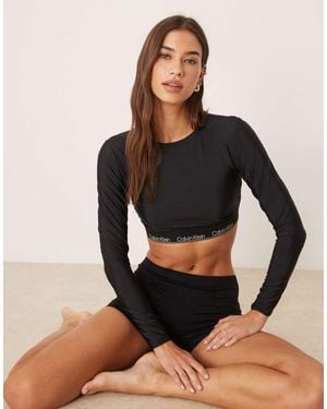 Calvin Klein Logo Band Rash Guard - Black