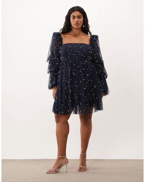 ASOS Curve Tulle Baby Doll Dress With Pearl Embellishment - Blue