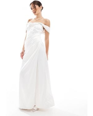 TFNC London Drop Shoulder Satin Corset Maxi Dress - White