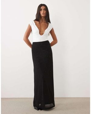 ASOS Gonna Maxi Coordinata Con Applicazioni Hotfix Nera - Bianco