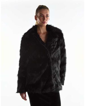 Glamorous Cropped Faux Fur Jacket - Black