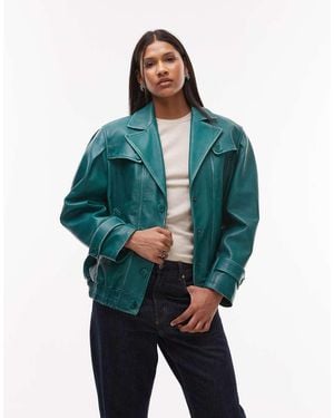 Urbancode Retro Leather Oversized Bomber - Blue