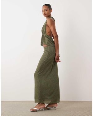 Gina Tricot Falda Larga Caqui Con Purpurina Mix & Match-Verde
