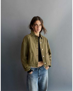 Pull&Bear Boxy denim-hemdjacke - Grün