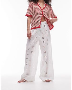 TOPSHOP Broderie Wide Leg Beach Pants - Pink