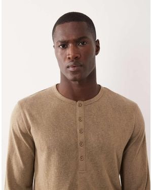 ASOS Regular-Fit T-Shirt Met Linnenlook, Lange Mouwen En Henley-Hals - Bruin
