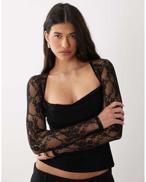 ASOS Lace Sweetheart Long Sleeve Top - Black