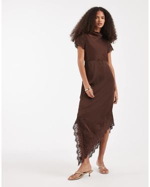Vero Moda Satin Cami Midi Dress With Lace Trim - Brown