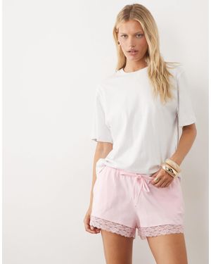 ASOS Satin Lace Trim Draw Cord Shorts - Pink