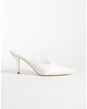 Glamorous Heeled Mules With Lace Detail - White