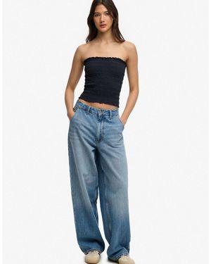 Superdry – gesmoktes, trägerloses jersey-oberteil - Blau