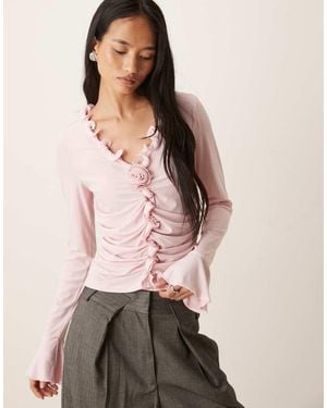 Vila Ruffle Trim Long Sleeve Top - Natural