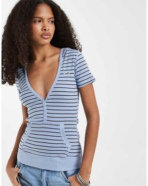 Hollister Top A Rayas De Manga Corta Con Capucha Y Logo - Azul