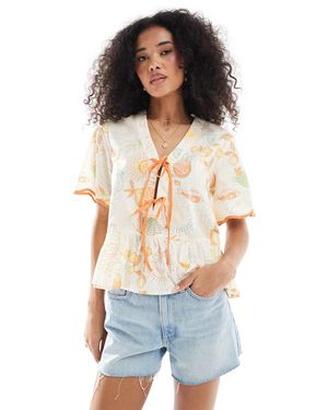Native Youth – gemusterte strand-bluse mit bindedetail - Weiß