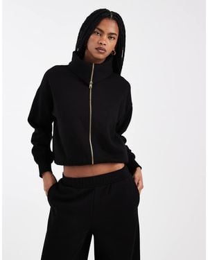Miss Selfridge Premium Zip Through Collar Detail Sweat Co-Ord - Black