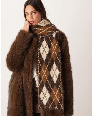 Mango Wool Blend Argyle Scarf Co-ord - Brown