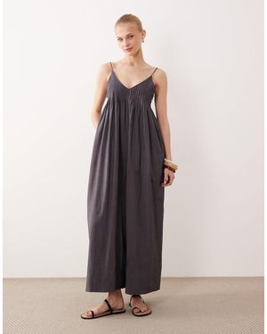 ASOS Wide Leg Jumpsuit With Pintuck Detail - Grey