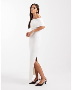 4th & Reckless Textured Knit Bardot Maxi Sweater Dress - White