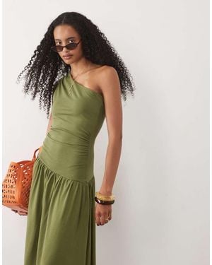 ASOS Vestido Largo Fruncido Asimétrico Con Cintura Baja-Marrón - Verde