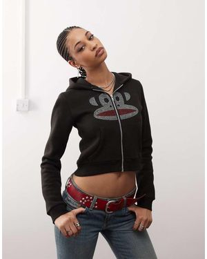 Daisy Street X Paul Frank Rhinestone Graphic Zip Through Hoodie - Black