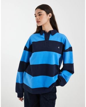 4th & Reckless Cotton Embroidered Logo Oversized Rugby Top - Blue