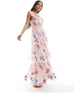 Maya Premium Embroidered Maxi Dress - Pink