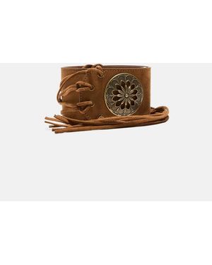 Stradivarius Wide Belt With Rosette And Fringes - Brown