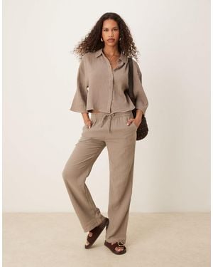 Jdy Wide Leg Cheesecloth Pants Co-Ord - Brown