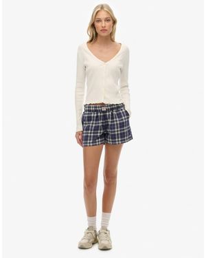 Superdry Cotton Check Elastic Shorts - Blue