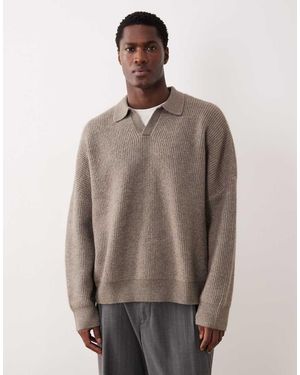ASOS Jersey Color Topo De Corte Cuadrado Ultragrande Con Cuello De Muesca De Punto Inglés De -Neutro - Marrón