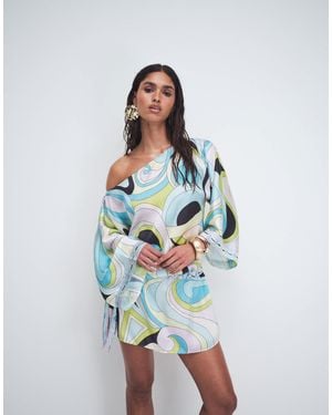 Cin Cin Colada Off Shoulder Mini Dress - Blue