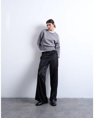 TOPSHOP Satin Wraparound With Lace Wide Leg Pants - White