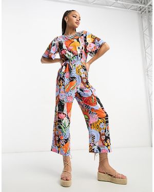 Monki Flutter Sleeve Tie Waist Jumpsuit - White