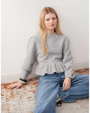 Monki Jersey Jaspeado Con Volantes Y Sobrefalda De Punto De - Gris