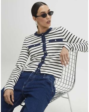 River Island Long Sleeve Striped Denim Mix Cardigan - Blue