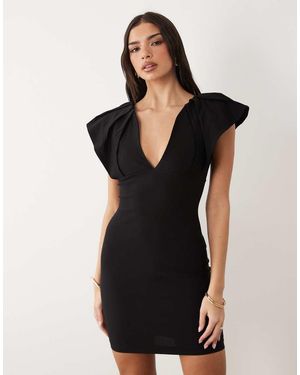 Vesper Mini Jurk Van Bengaline Met Overdreven Schouders - Zwart