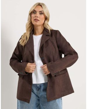 Yours Clothing Faux Suede Blazer - Brown