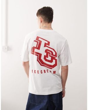 ICECREAM T-Shirt Pesante Bianca Con Stampa Di Logo Sul Retro - Rosso