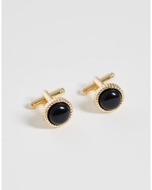 ASOS Rope Edge Texture Semi Precious Onyx Stone Cufflinks - Metallic